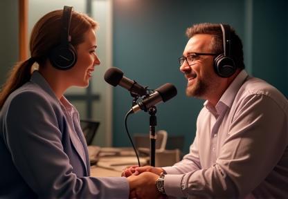 Pessoa encontrando um locutor de rádio