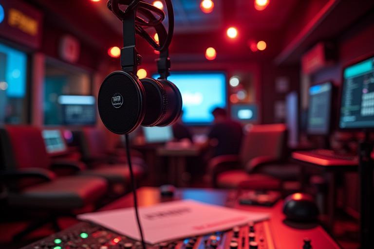 Vista interna de um estúdio de rádio animado